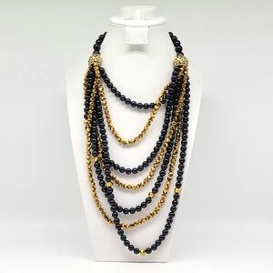 Heidi Daus Bronze Metallic Swarovski Crystal and Black Bead Multistrand Necklace